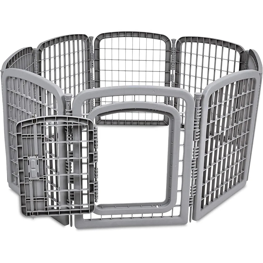 8-Panel Octagonal Plastic Pet Pen Fence Enclosure With Gate, 28 inches, Grey