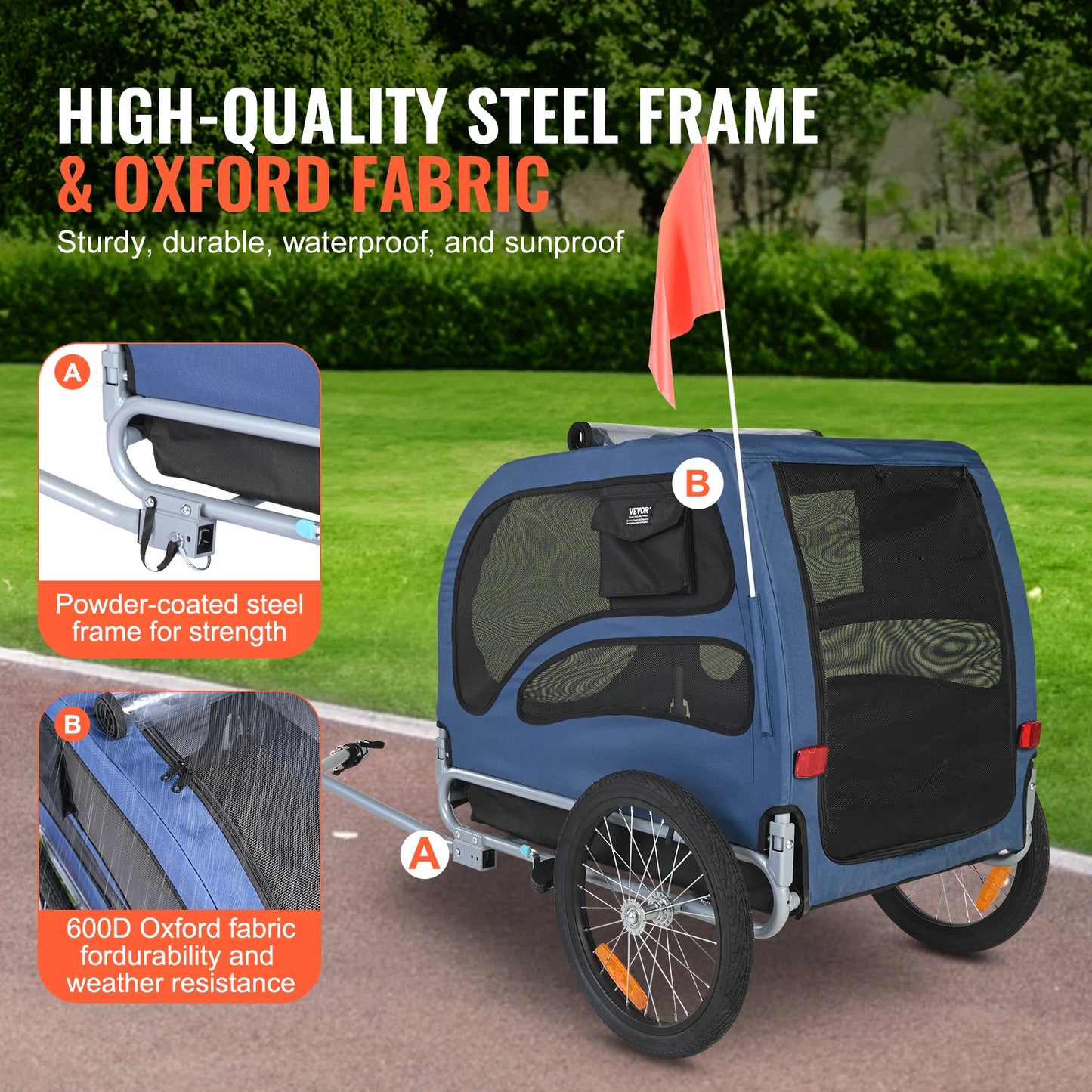 Pet Bicycle Carrier Trailer For Dogs With Reflectors And Flag
