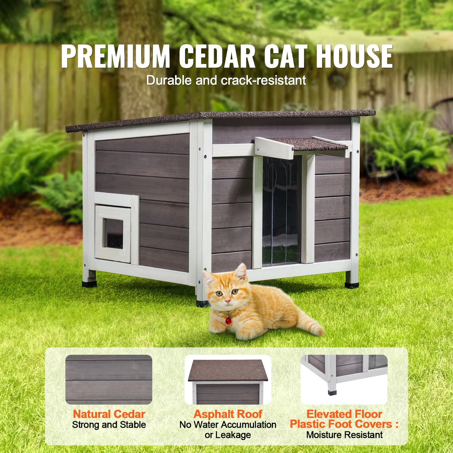 SucceBuy Outdoor Wooden Cat House Weatherproof Shelter With Foam Insulation
