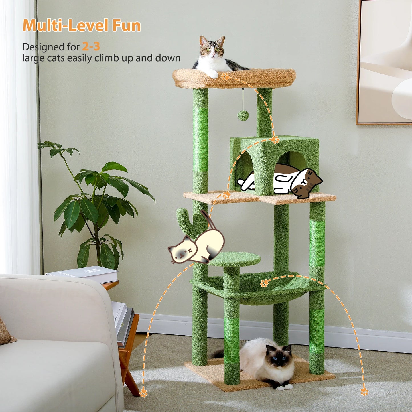 PAWZ Road Cactus Cat Tree Tower For Cats With Hammock