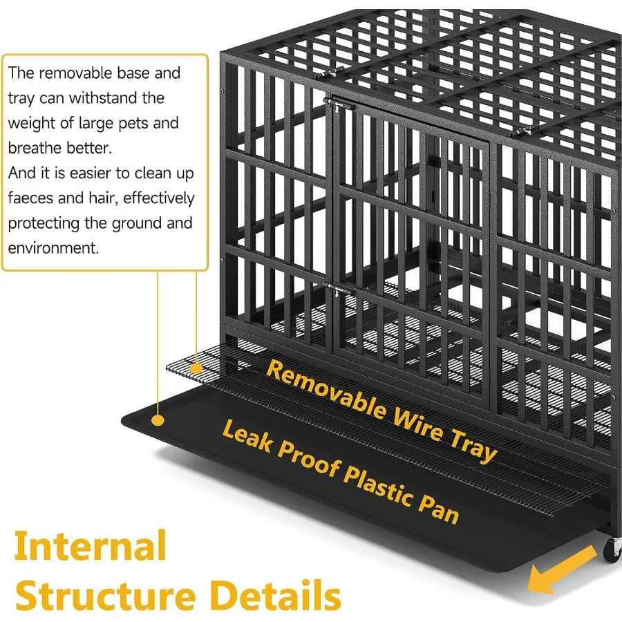 Heavy Duty Indestructible XL Dog Crate With Wheels Escape Proof
