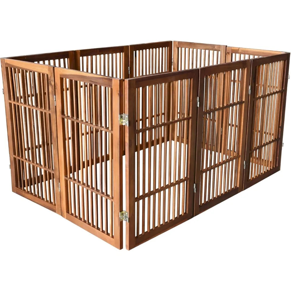 DAFIFY Freestanding Folding Acacia Dog Gate for Indoors or Outdoors