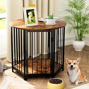 Hexagonal Wooden Dog House as an End Table: Indoor Decorative Pet Crate for Small to Medium Dogs