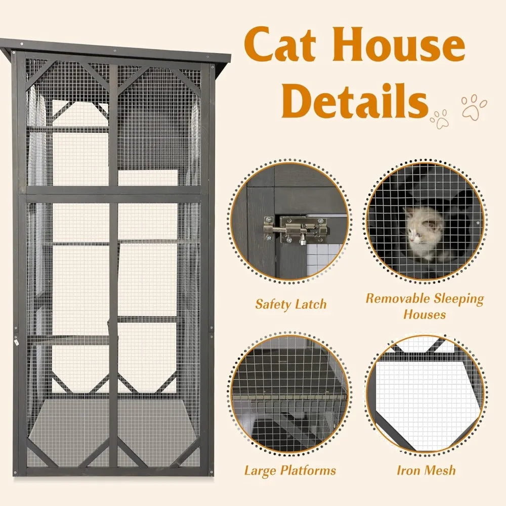 Cat Enclosure Outdoor Wooden Catio Weatherproof Pet House