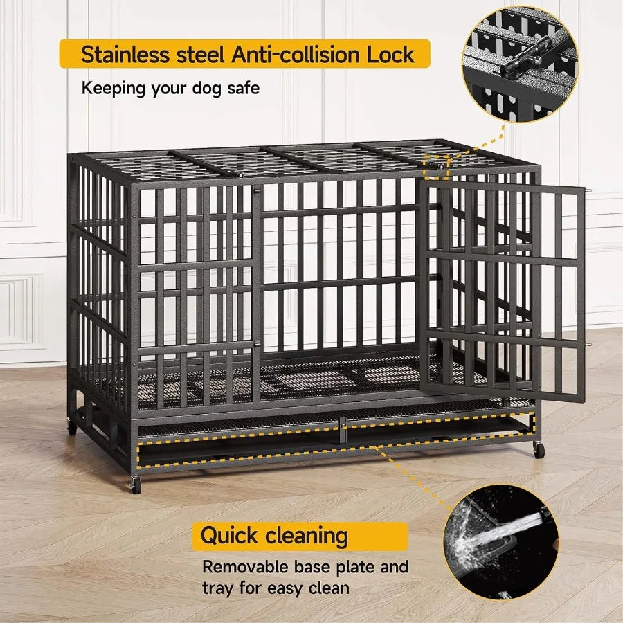 Heavy Duty Indestructible XL Dog Crate With Wheels Escape Proof