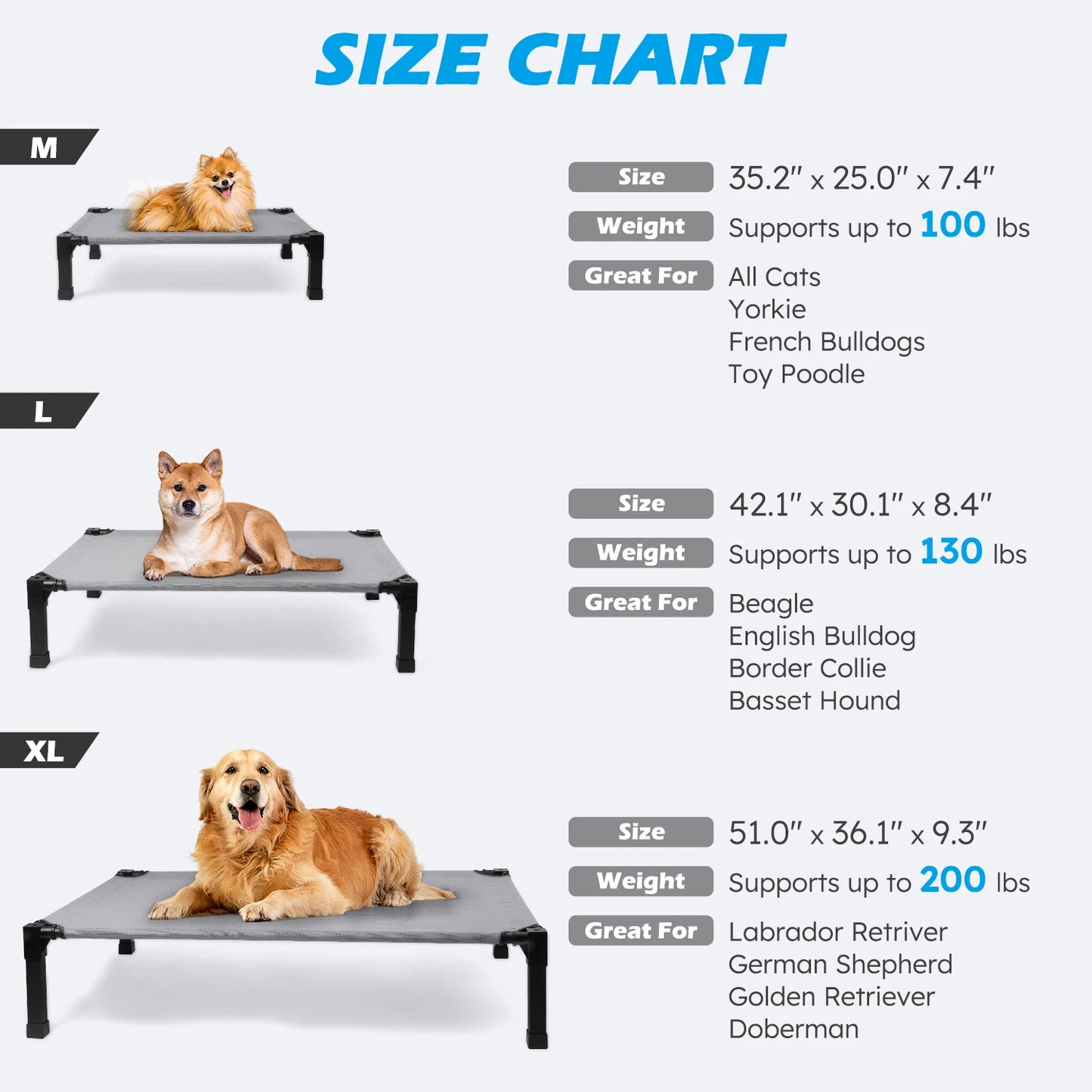 Elevated Dog Bed With Metal Frame Chew Proof Breathable Washable Mesh