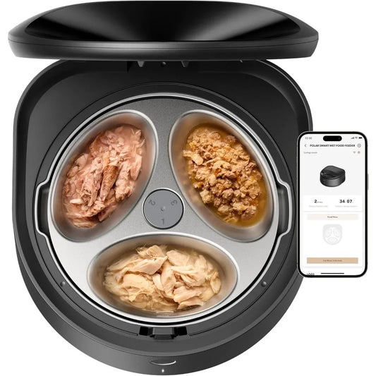 BEST SALE-Automatic Cat Feeder Wet Food w/Stainless Steel Bowl, Refrigerated Auto Cat Feeder w/Semiconductor Cooling,Easy to Cle