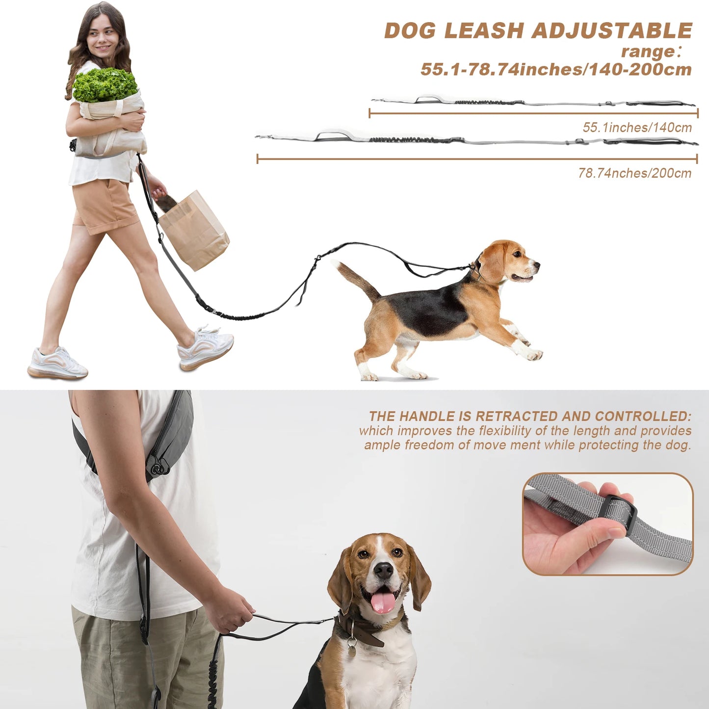NONECN Crossbody Hands Free Dog Leash With Pouch Reflective
