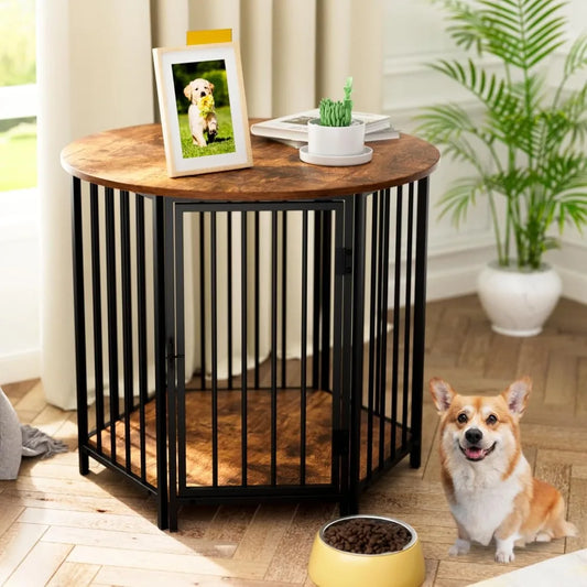 Hexagonal Wooden Dog House as an End Table: Indoor Decorative Pet Crate for Small to Medium Dogs