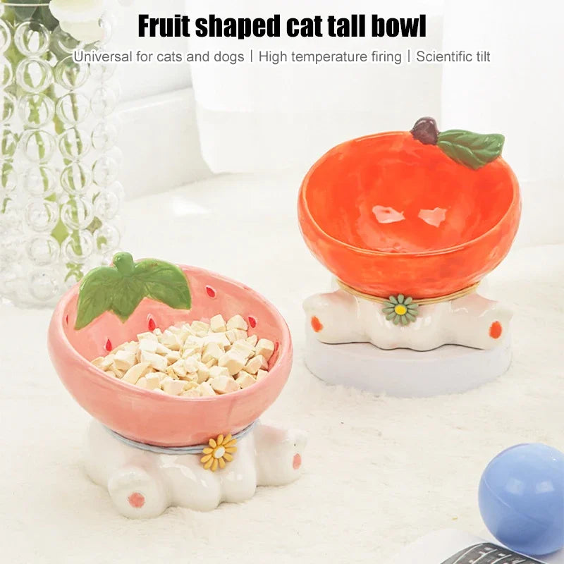 Cat Fruit Ceramic Bowl Elevated Pet Food Water Bowls Raised Small Dogs Tilted Drinking Eating Feeders Puppy Cats Accessories
