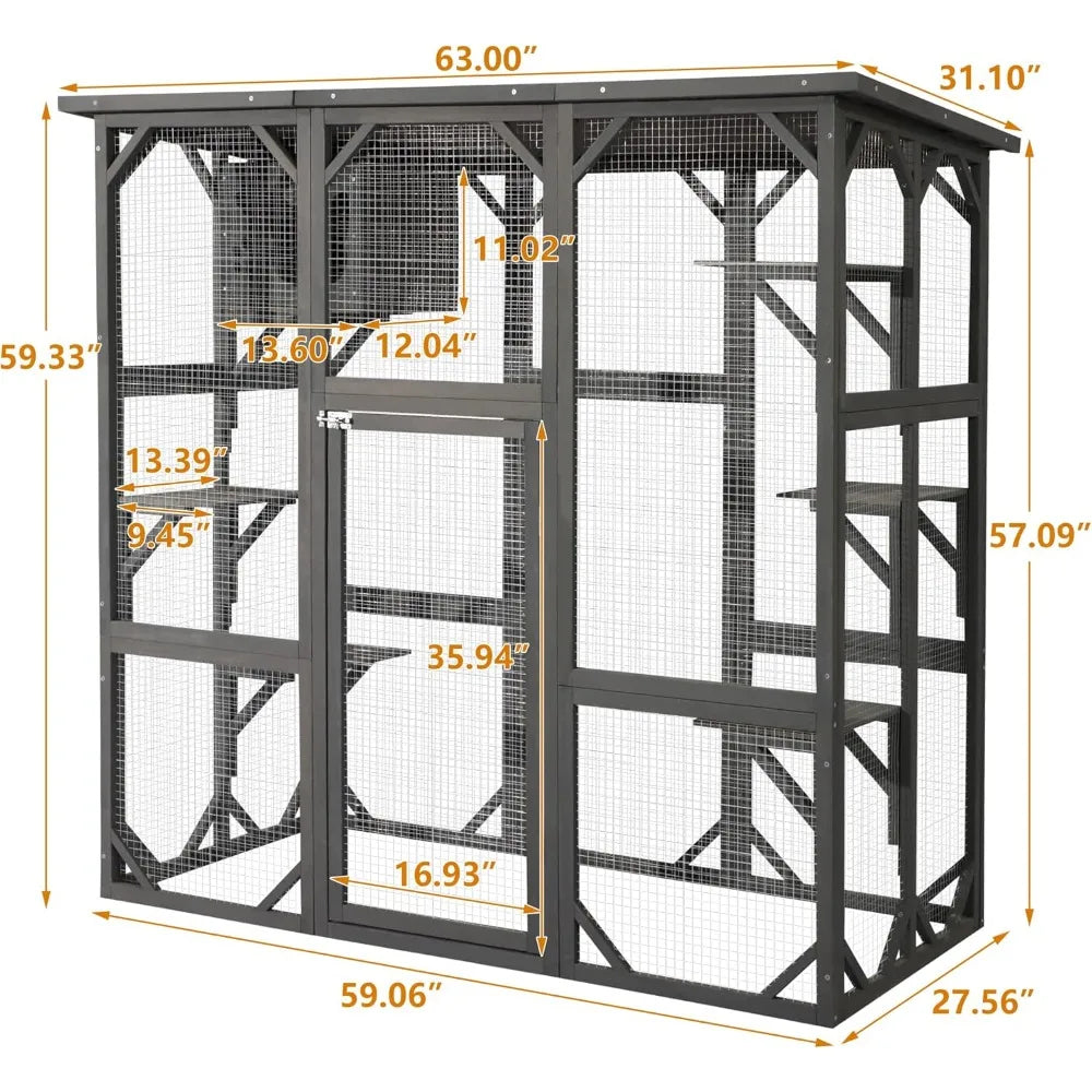 Cat Enclosure Outdoor Wooden Catio Weatherproof Pet House