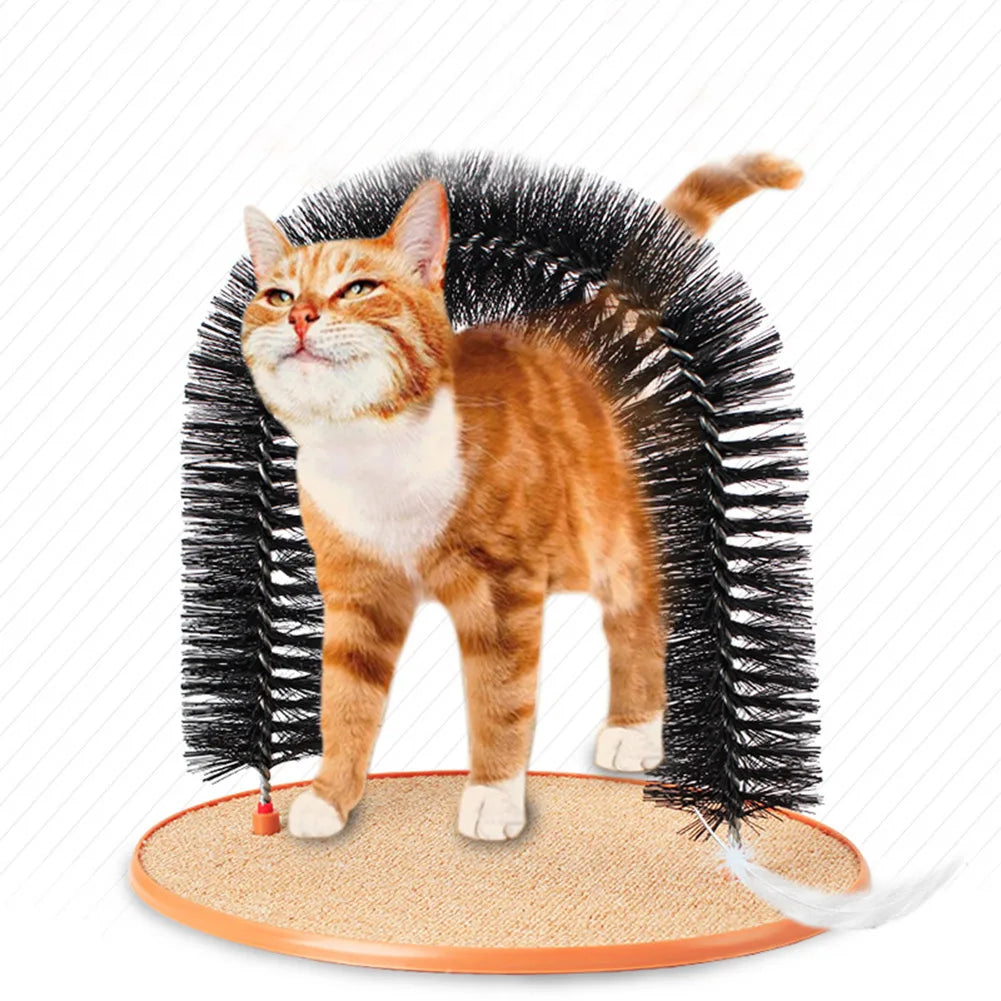Fur Grooming Cat Toy Cat Arch Self Groomer Massager Brush Interactive Kitten Toys Cat Rubbing Post for Indoor Kitten & Small Dog