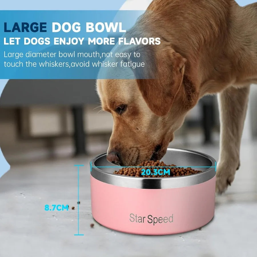 Large Stainless Steel Dog Bowl with Rubber Bottom for Drop Resistance and Temperature Retention Ideal for Outdoor Use and Daily