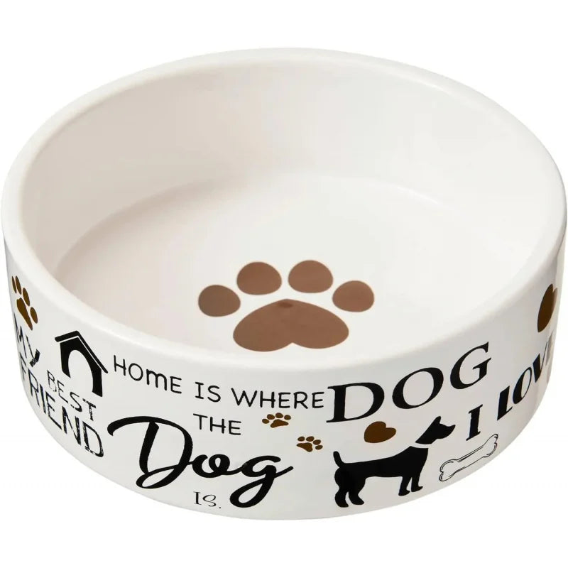 I Love Dogs Dish -Round Ceramic Food/Bowl with High Walls Pets, Dishwasher Safe, Small Dogs, Cats, Reptiles,