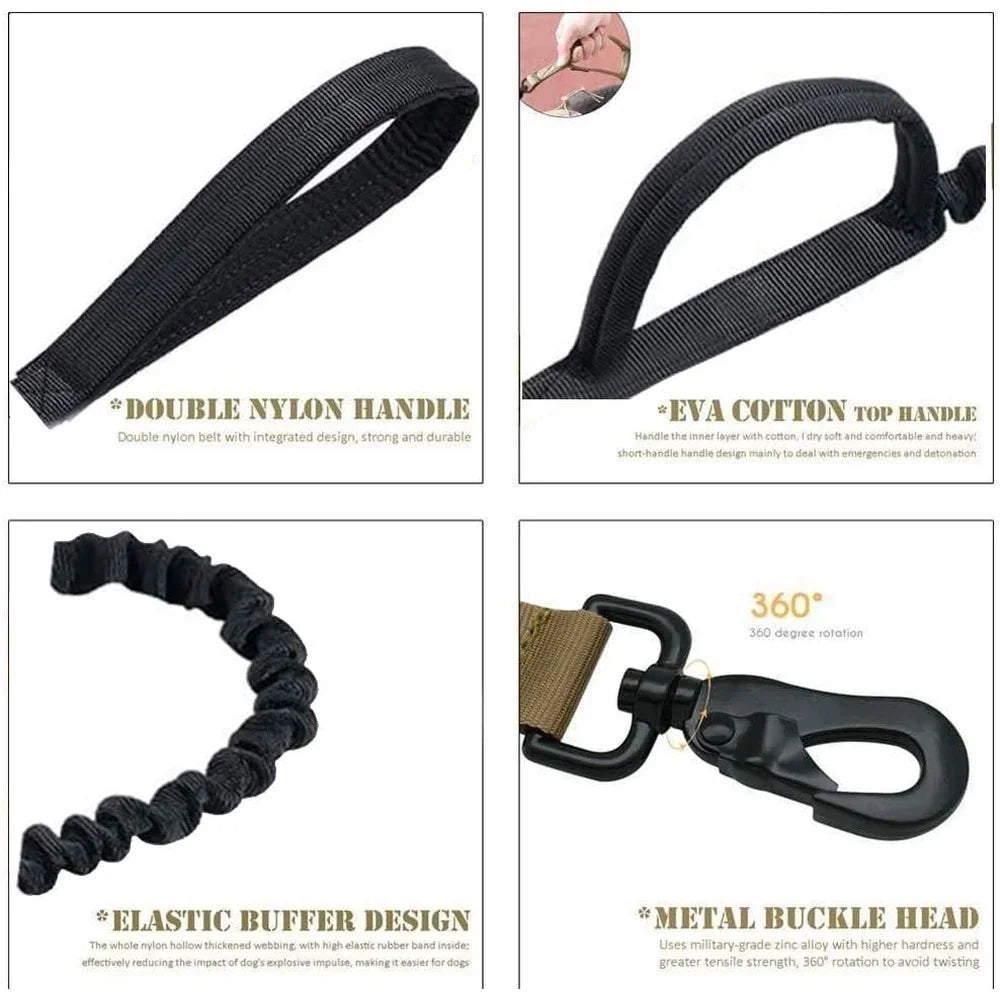 Adjustable Tactical Dog Collar Leash Set Military Nylon Heavy Duty with Control Handle Large Dog Training Walking Hunting