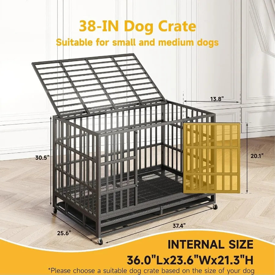 Heavy Duty Indestructible XL Dog Crate With Wheels Escape Proof