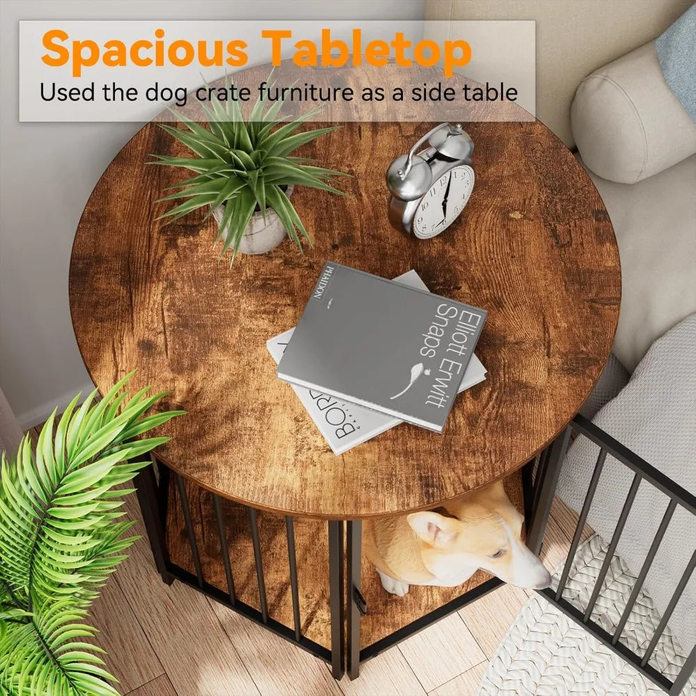 Hexagonal Wooden Dog House as an End Table: Indoor Decorative Pet Crate for Small to Medium Dogs