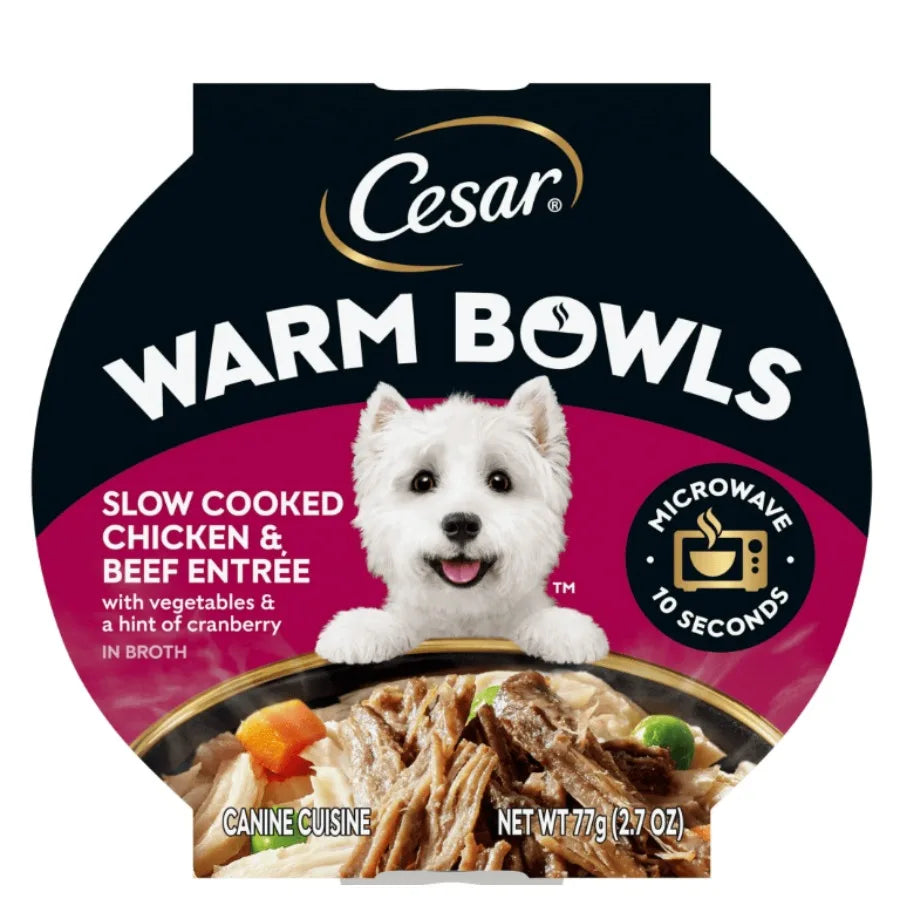 Cesar Warm Bowls Wet Dog Food Chicken Beef Entree With Vegetables Entree 2.7 Oz. Trays