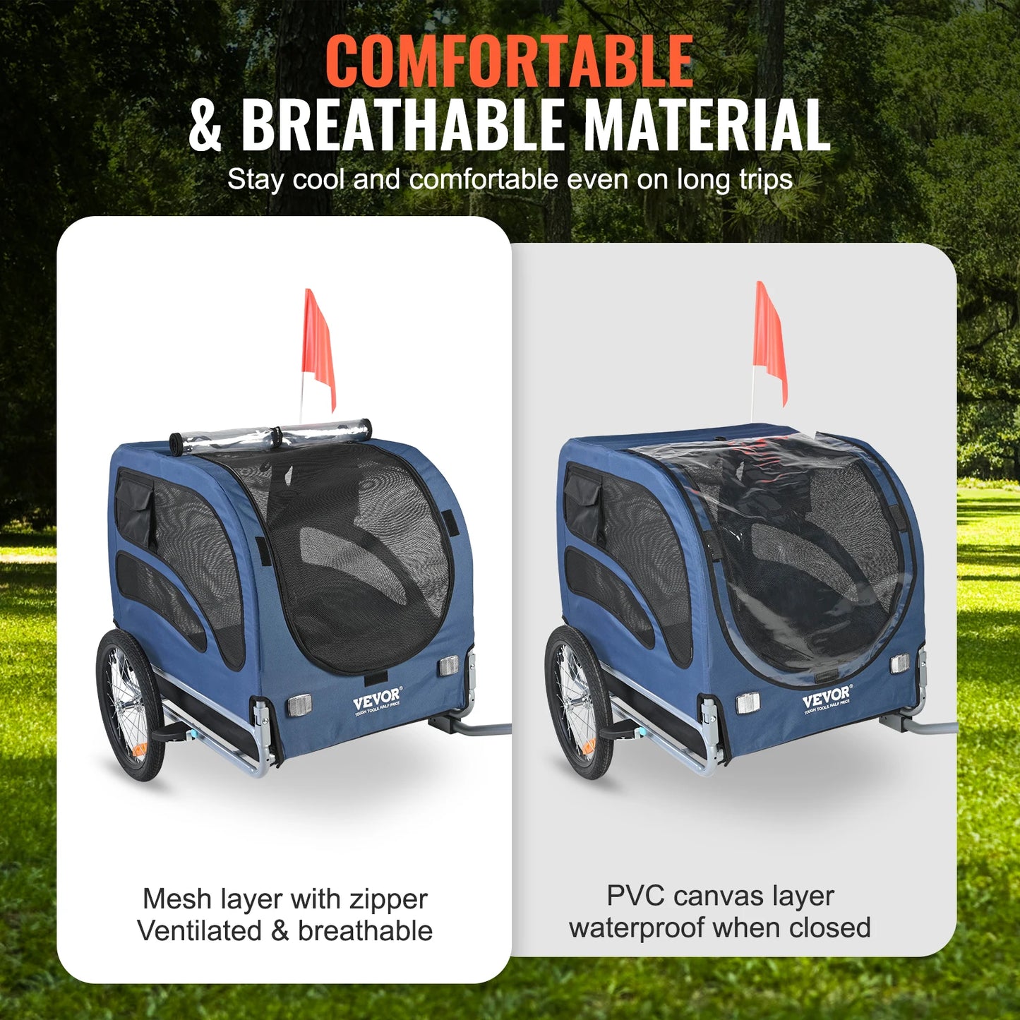 Pet Bicycle Carrier Trailer For Dogs With Reflectors And Flag