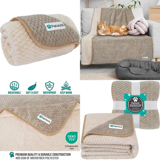 Waterproof Dog Blanket, Leakproof Puppy Blanket for Small Medium Dog, Furniture Sofa Couch Cover Protector, Fleece Pet Throw In