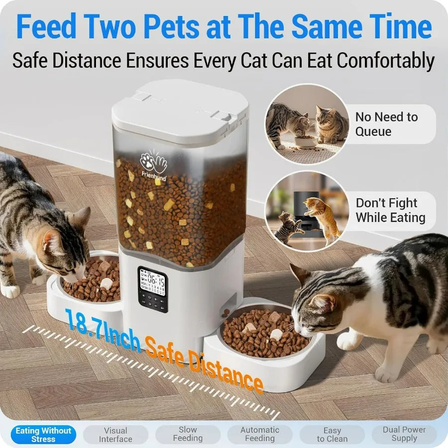 Automatic Cat Feeder with Slow Feed for 2 Cats: Timed Automatic Dog Feeder with Information Visualization Interface Cat Food Di