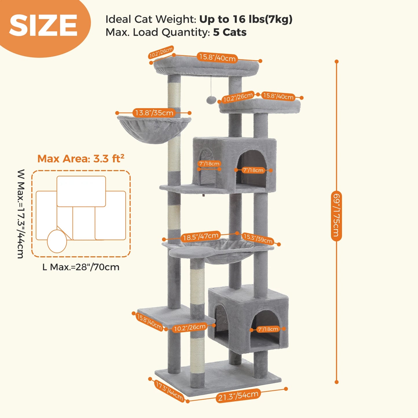 PEQULTICN Cat Tree Indoor Cats With Scratching Posts Hammock