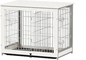 Wooden Dog Crate Furniture with Divider, End Table Design, and Double Door Kennel with Removable Tray