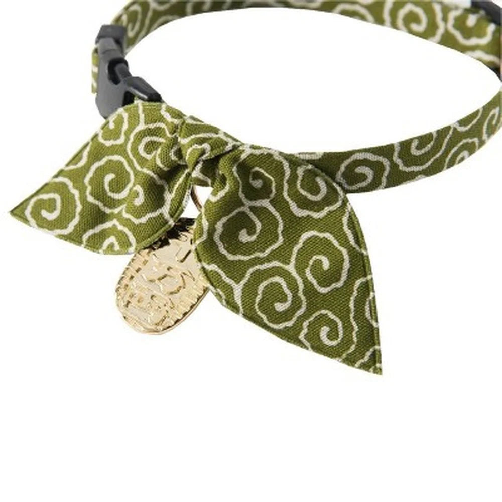 Handcrafted Ninja Cat Collar with Gold Charm Break-Away Buckle Adjustable Cotton Fabric Indoor Outdoor Use Stylish Pet Accessory