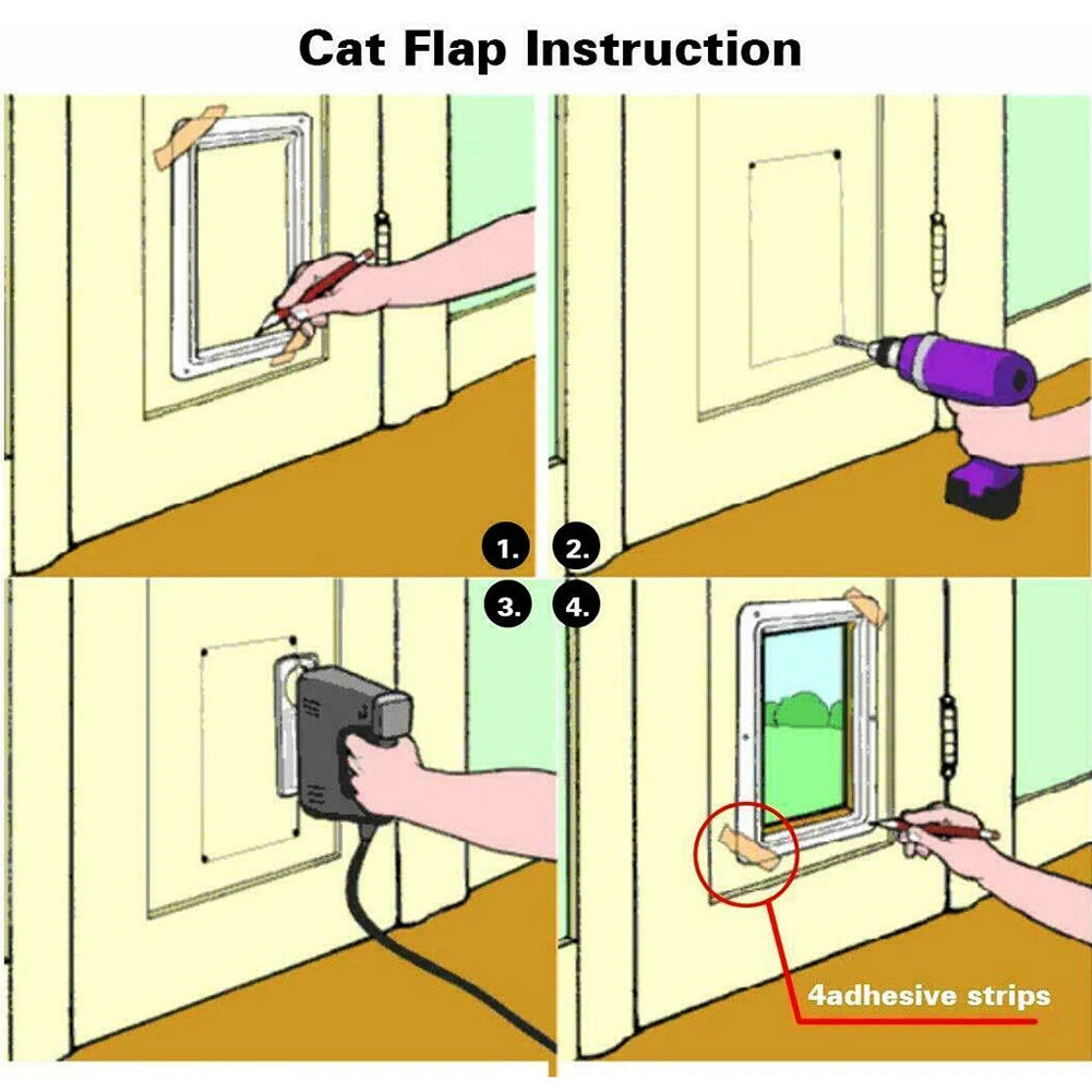 Cat Flap Door With 4 Way Lock AcrylonitrileButadieneStyrene Durable Plastic