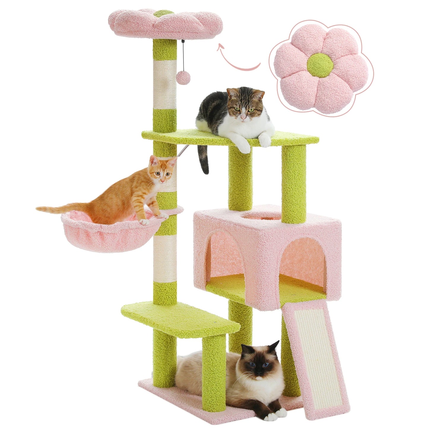 PEQULTICN Flower Cat Tree Multi Level Cat Tower Hammock
