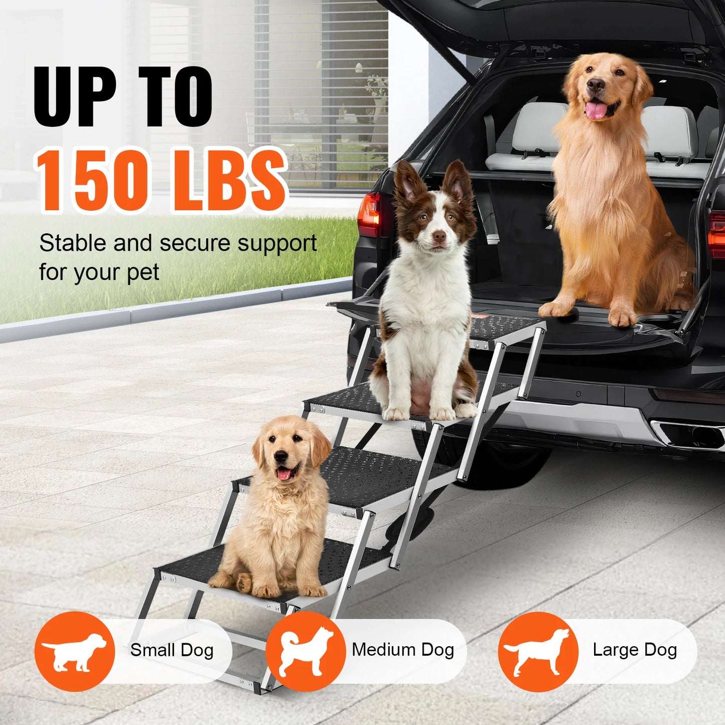 SucceBuy Dog Car Stair Folding Portable Aluminum Pet Steps