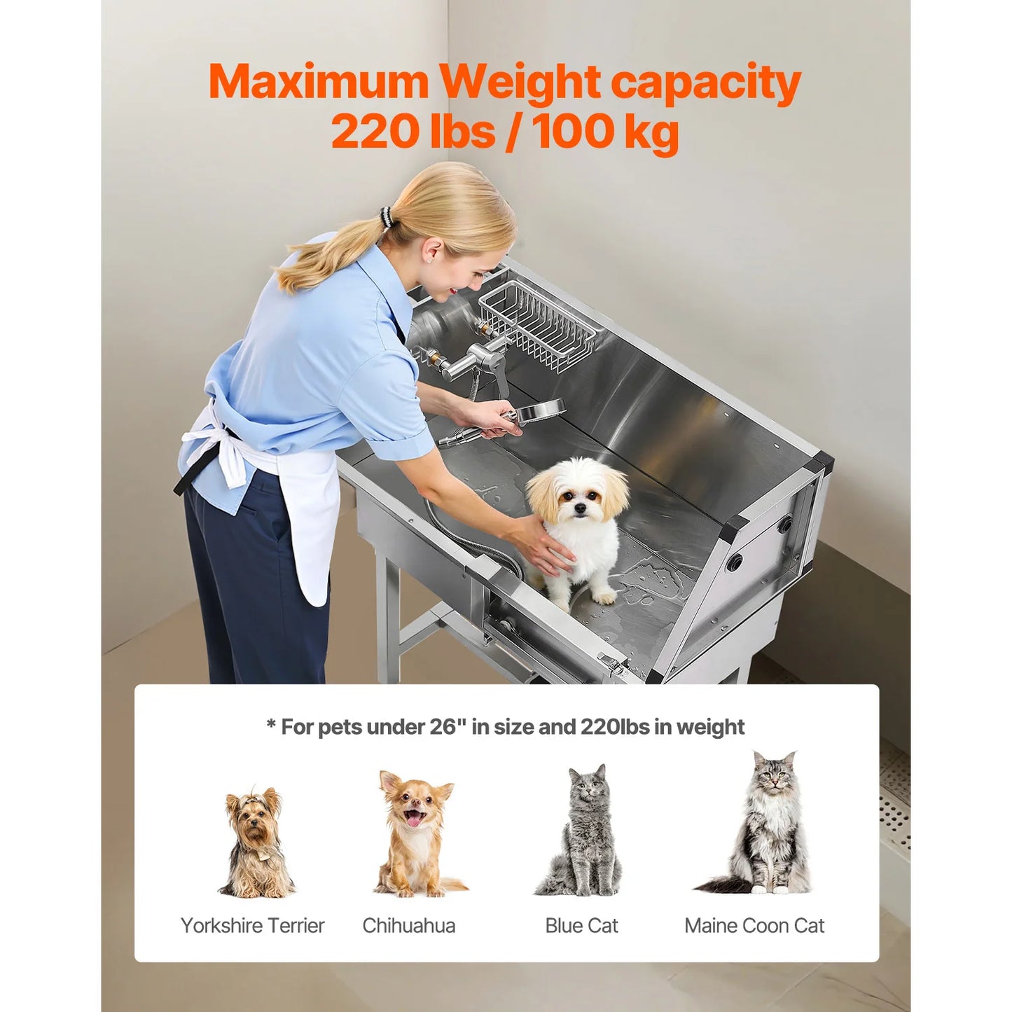 Stainless Steel Dog Washing Station With Storage Stairs And Faucet Shower