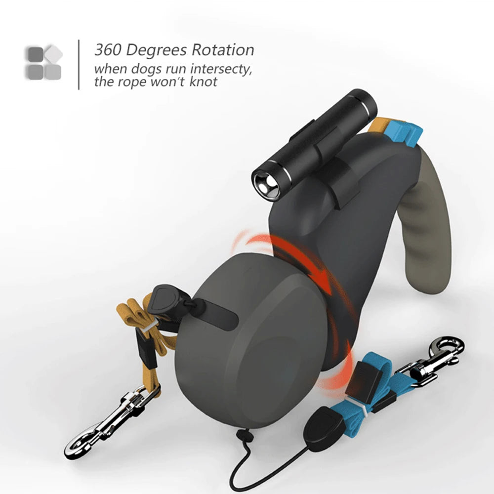 Double Dog Leash With Light Retractable Dual Rope Premium