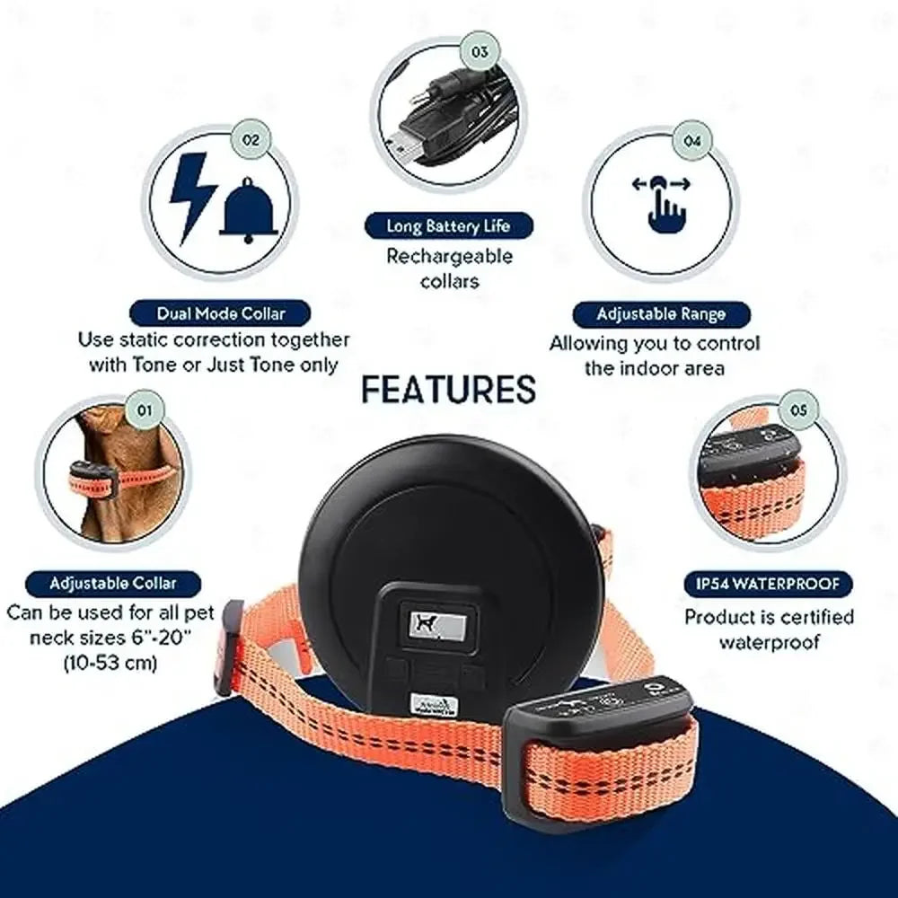 Indoor Dog Containment System with Wireless Collar Adjustable Range Tone Correction Hidden Fence Portable Rechargeable Pet