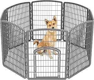 Dog Playpen, 8-Panel 34 Pet Playpen with Door, Puppy Playpen, Indoor/Outdoor Dog Pen, 63 x 63 x 34, Foldable, Customizable