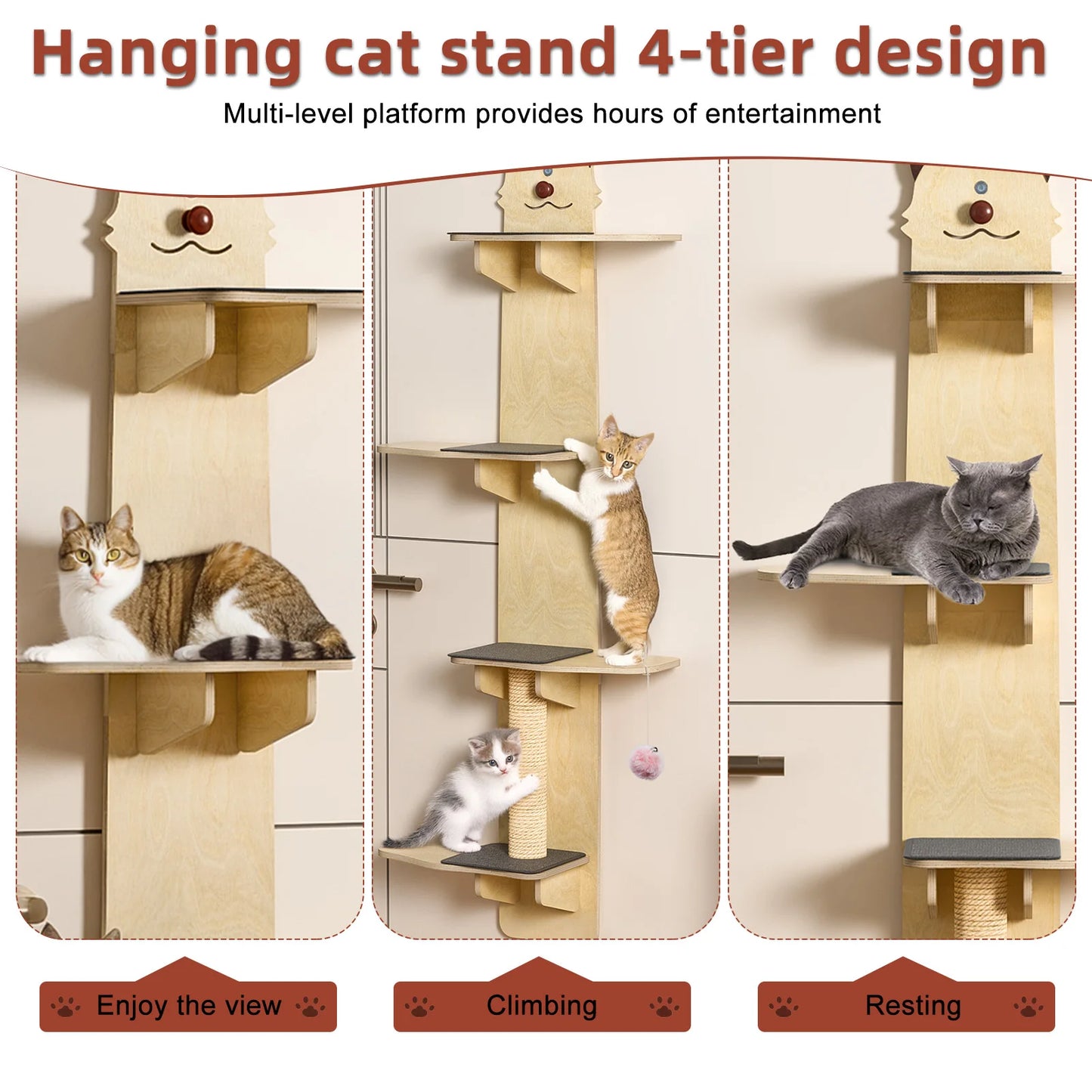 Door Hanging Cat Tree Four Tier With Scratching Posts Pads
