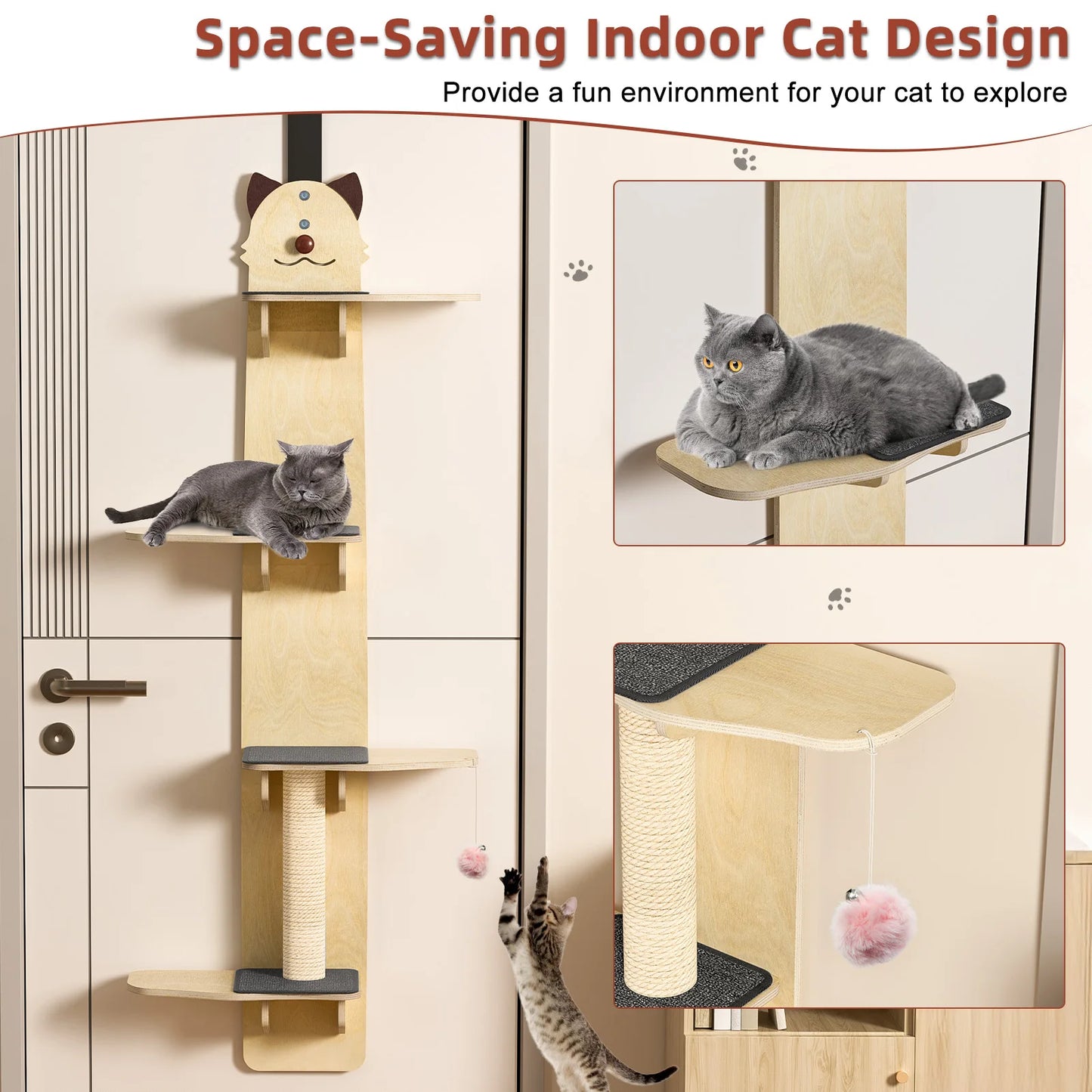 Door Hanging Cat Tree Four Tier With Scratching Posts Pads