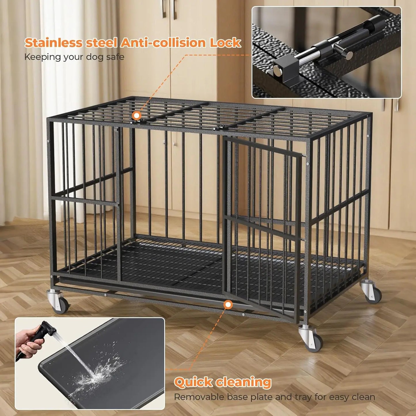 Heavy Duty Steel Dog Crate With Escape Proof Double Door
