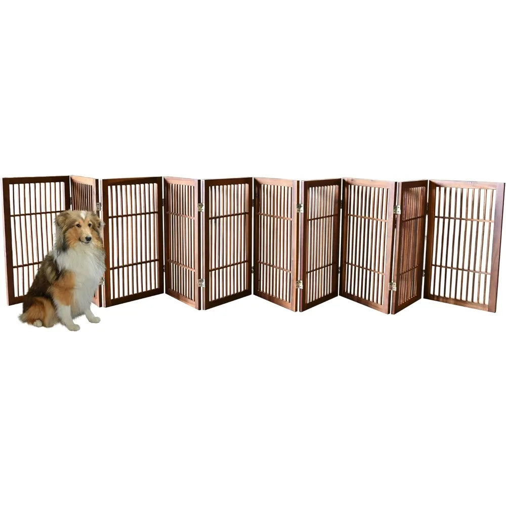 DAFIFY Freestanding Folding Acacia Dog Gate for Indoors or Outdoors