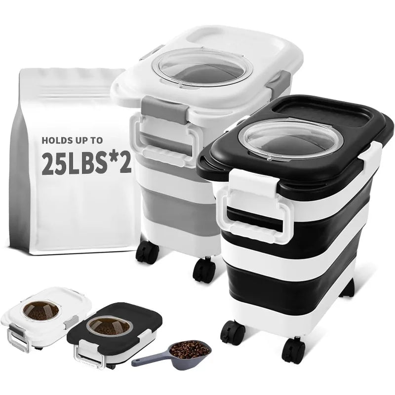 25 Lbs Dog Food Storage Container 2PCS, Collapsible Dog Food Container with Scoop for Pet/Dog/Cat/Bird Food,Keep Dry Food Fresh,