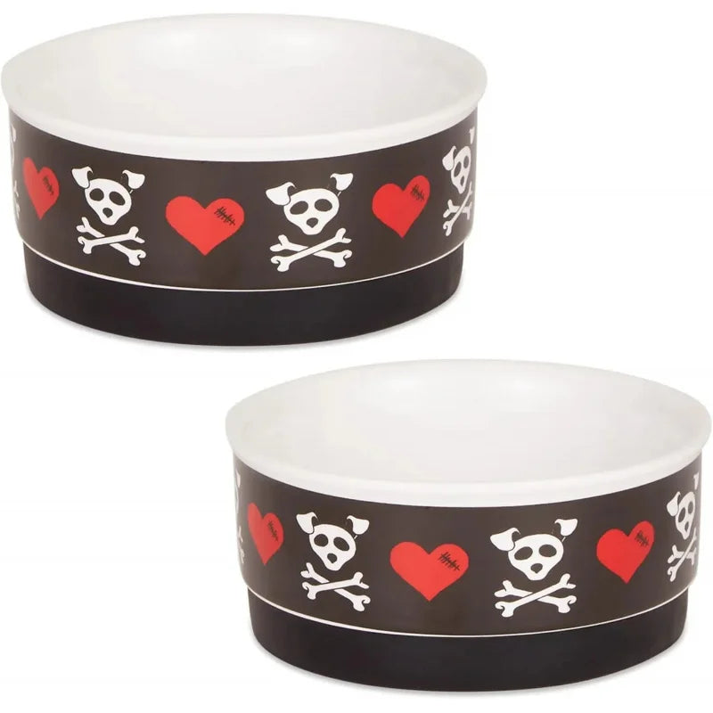 Ceramic Food & Bowls Pets Non-Slip Secure, Less Feeding, Microwave & Dishwasher Safe, Small Set, 4.25x2, Bad