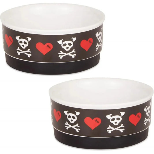 Ceramic Food & Bowls Pets Non-Slip Secure, Less Feeding, Microwave & Dishwasher Safe, Small Set, 4.25x2, Bad