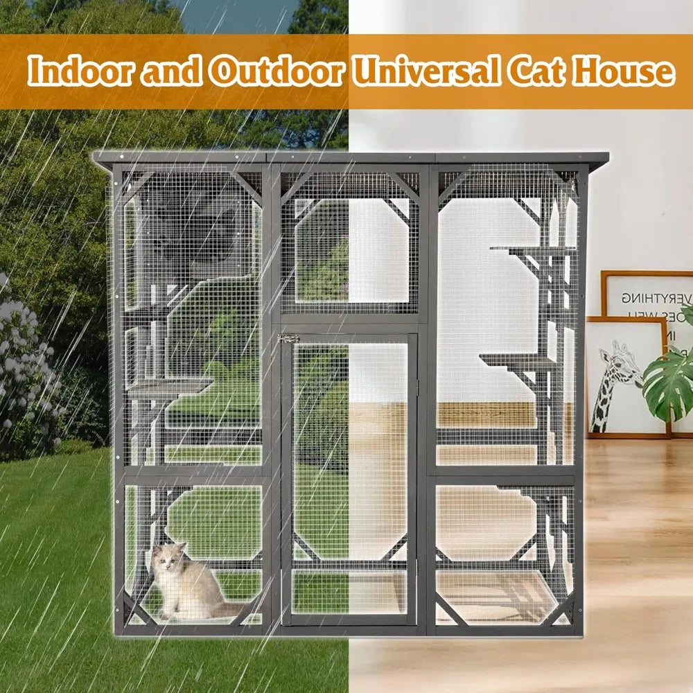 Cat Enclosure Outdoor Wooden Catio Weatherproof Pet House