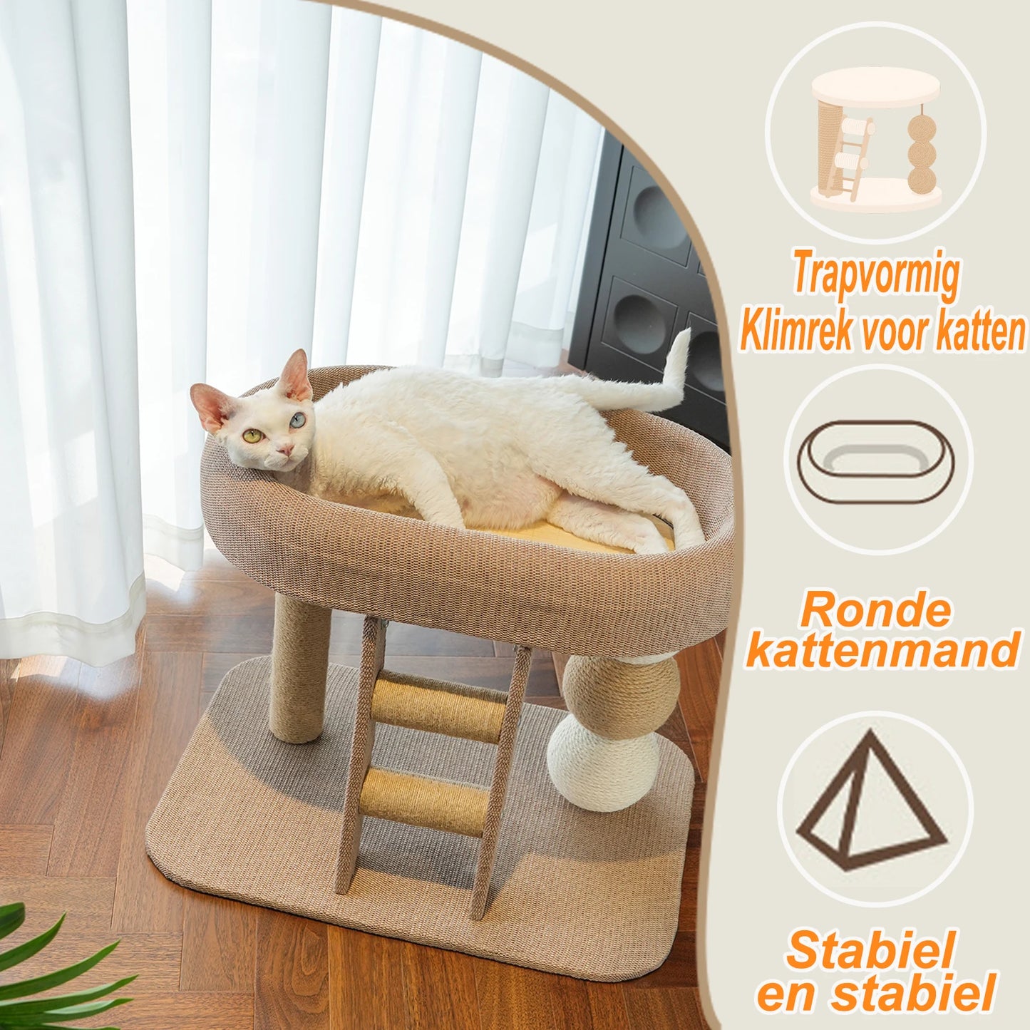 Large Indoor Cat Climbing Frame, Tower Bed with Ice Mat, Hanging Sisal Ball, Suitable for Kittens and Adult Cats