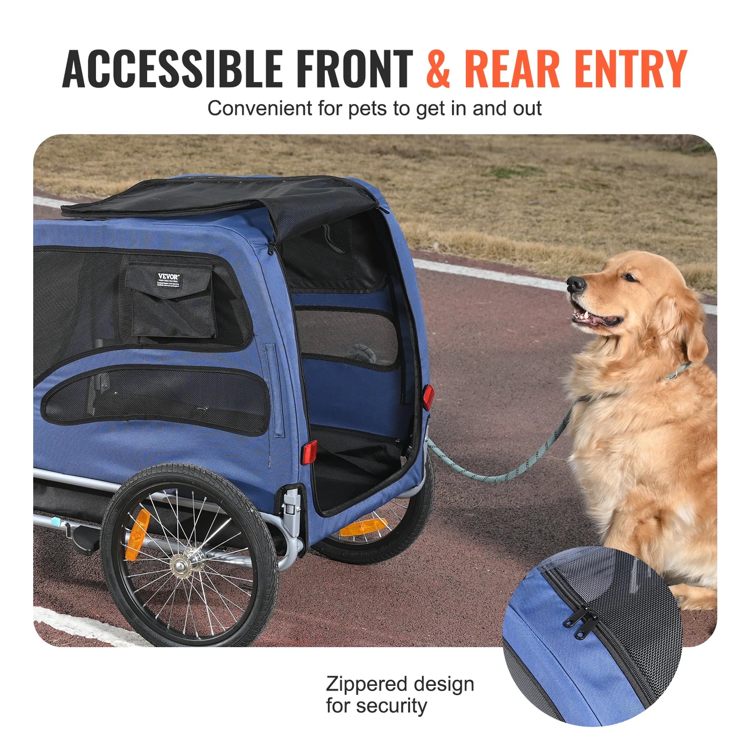 Pet Bicycle Carrier Trailer For Dogs With Reflectors And Flag