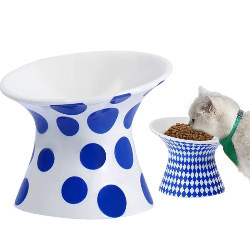 Elevated Cat Ceramic Bowls Extra Wide Raised Cat Food and Water Tilted Bowls Anti Vomiting Stress Free Cat Feeder Bowls