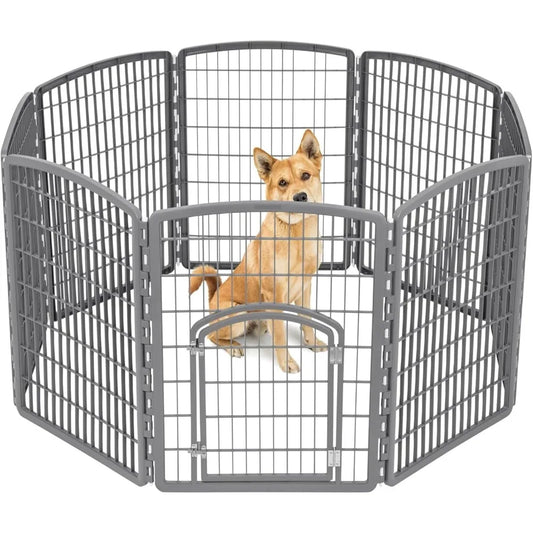 Dog Playpen, 8-Panel 34 Pet Playpen with Door, Puppy Playpen, Indoor/Outdoor Dog Pen, 63 x 63 x 34, Foldable, Customizable