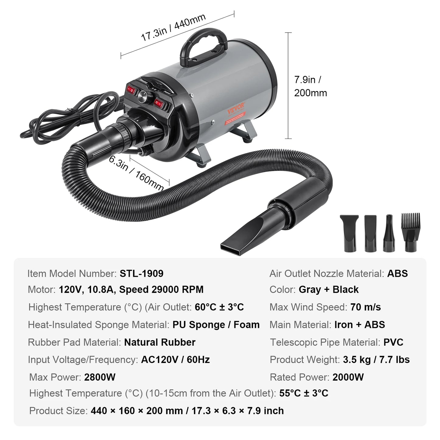SucceBuy 2000W Dog Blow Dryer With Temperature Control