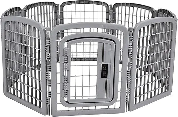 8-Panel Octagonal Plastic Pet Pen Fence Enclosure With Gate, 28 inches, Grey