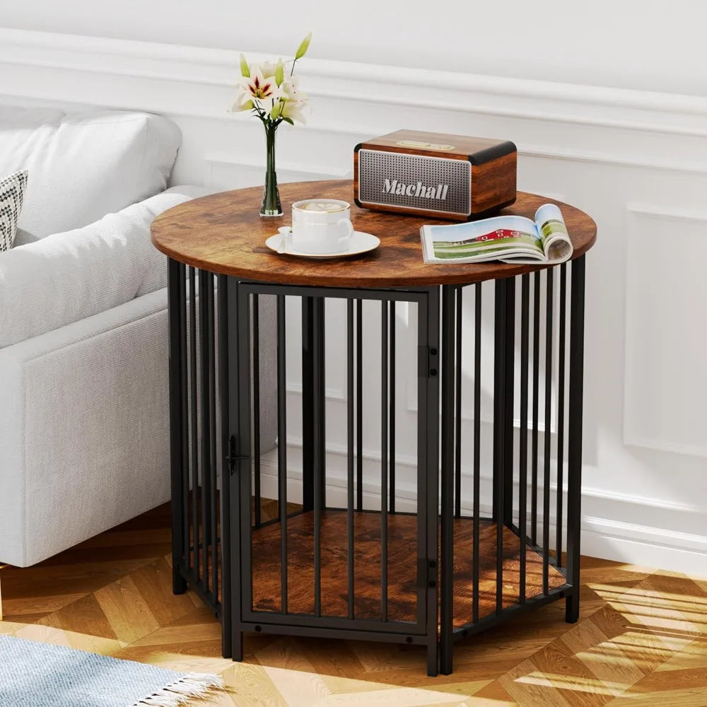 Hexagonal Wooden Dog House as an End Table: Indoor Decorative Pet Crate for Small to Medium Dogs